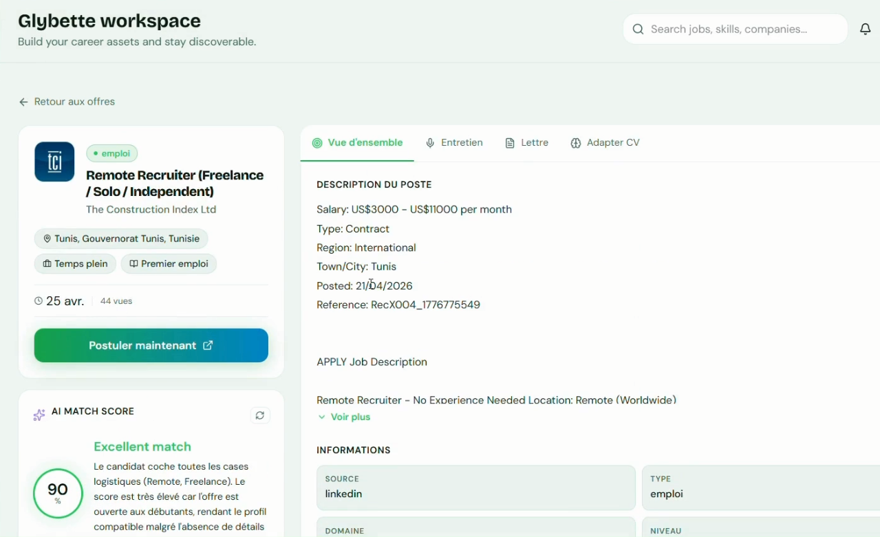 Offer detail page with matching and tabs